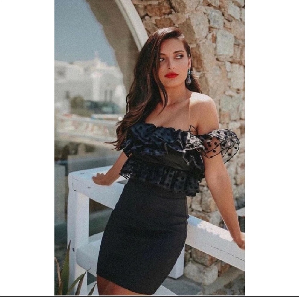 Zara Ruffled Polkadot Off Shoulder Dress